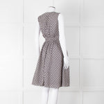S Max Mara Light Grey Brown Diamond Print Cotton Belted Sleeveless Dress
