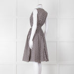 S Max Mara Light Grey Brown Diamond Print Cotton Belted Sleeveless Dress