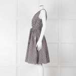 S Max Mara Light Grey Brown Diamond Print Cotton Belted Sleeveless Dress