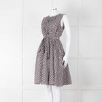 S Max Mara Light Grey Brown Diamond Print Cotton Belted Sleeveless Dress