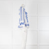 Hale Bob Blue and White Embroidered V Neck Blouse
