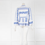 Hale Bob Blue and White Embroidered V Neck Blouse