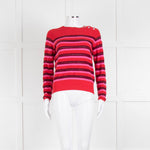 Tara Jarmon Red Pink Striped Cotton Sweater