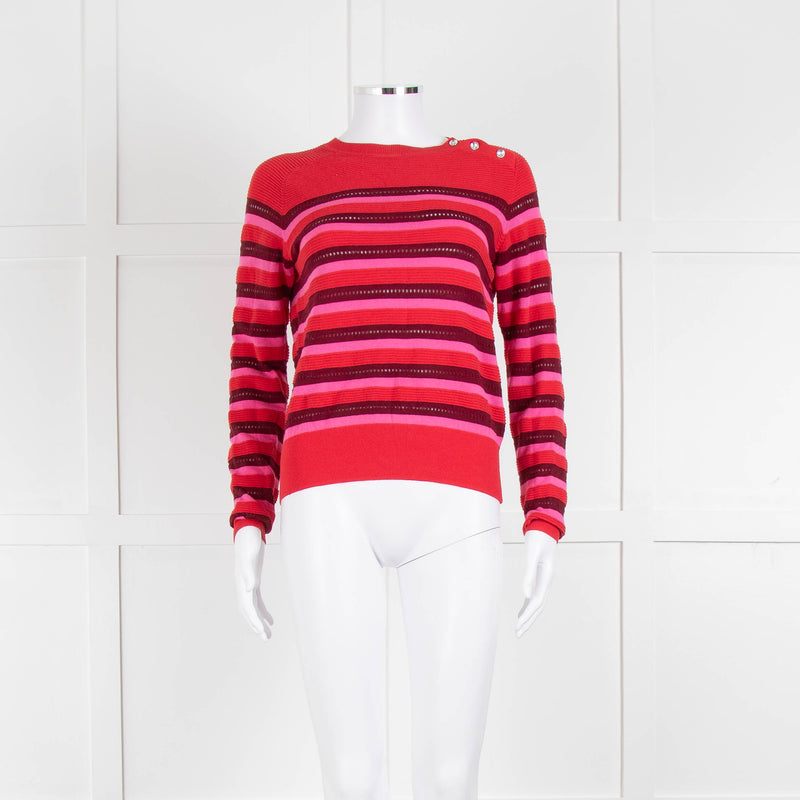 Tara Jarmon Red Pink Striped Cotton Sweater
