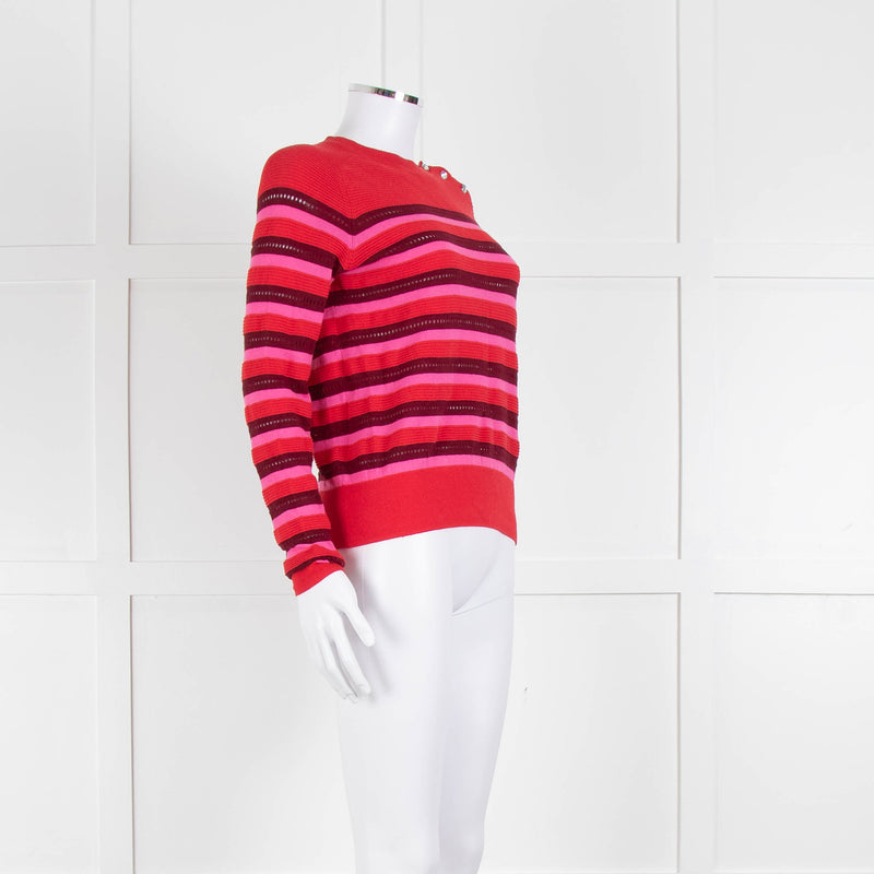 Tara Jarmon Red Pink Striped Cotton Sweater