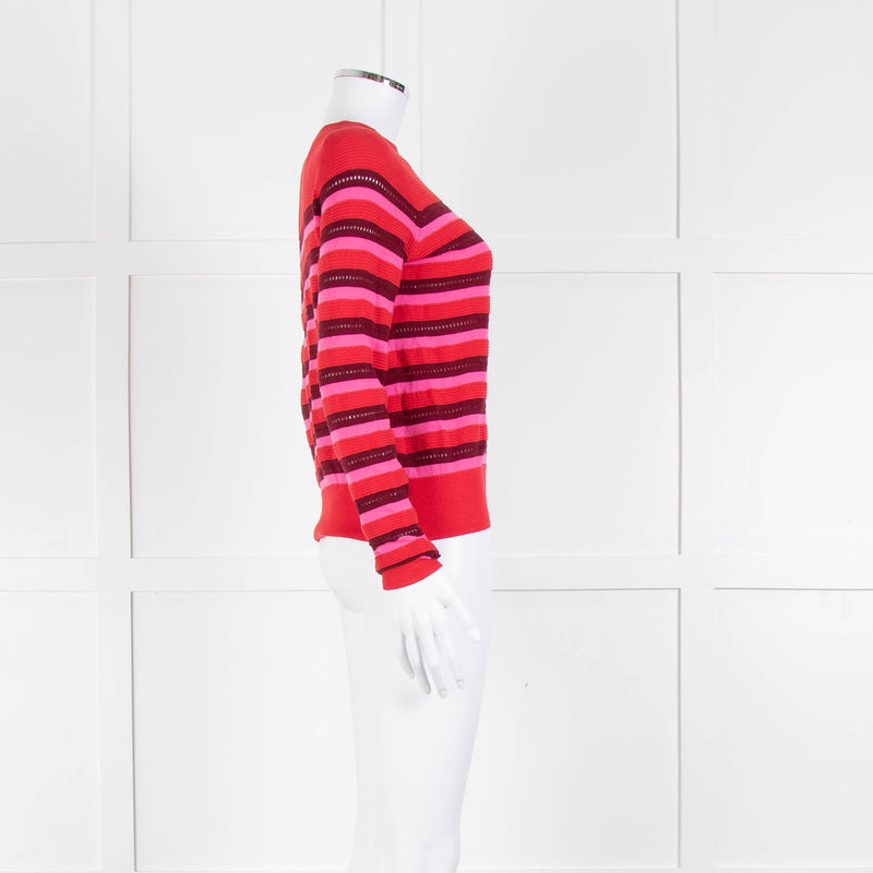 Tara Jarmon Red Pink Striped Cotton Sweater