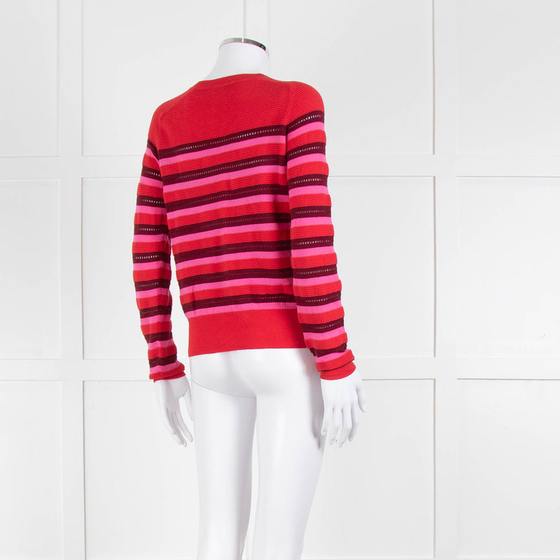 Tara Jarmon Red Pink Striped Cotton Sweater