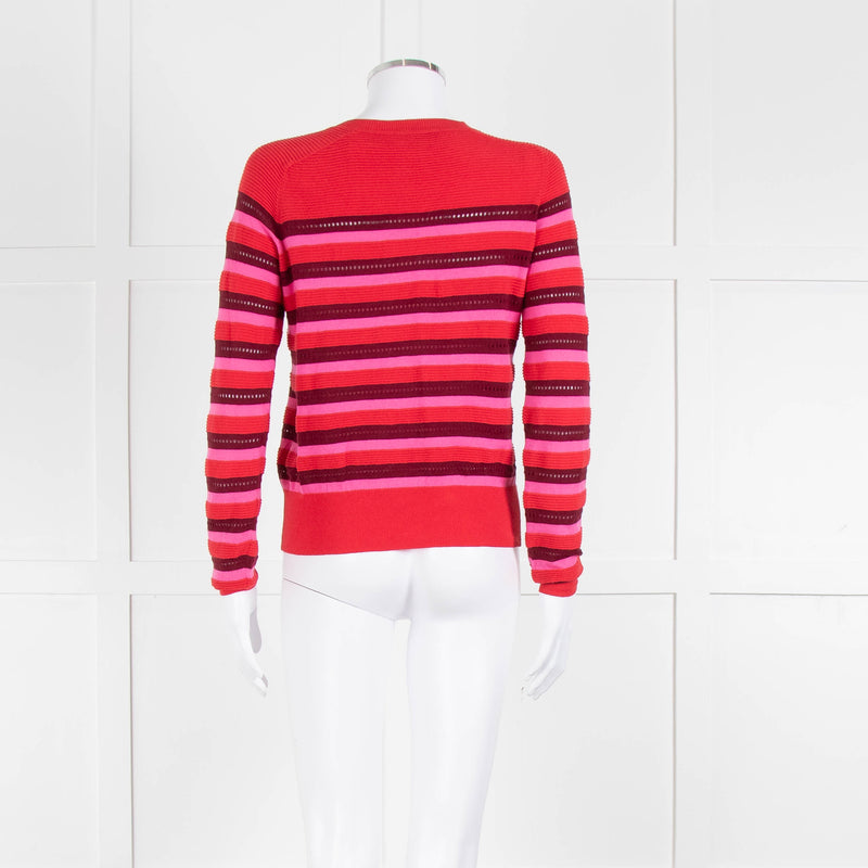 Tara Jarmon Red Pink Striped Cotton Sweater