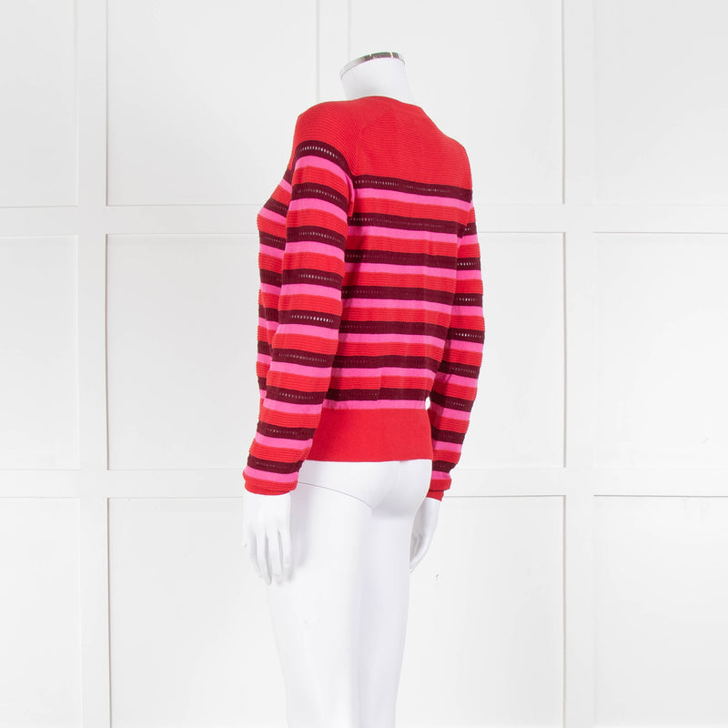 Tara Jarmon Red Pink Striped Cotton Sweater