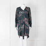 Samsoe Samsoe Green Purple Camouflage Sleeved V Neck  Dress