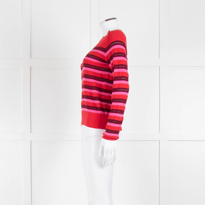 Tara Jarmon Red Pink Striped Cotton Sweater