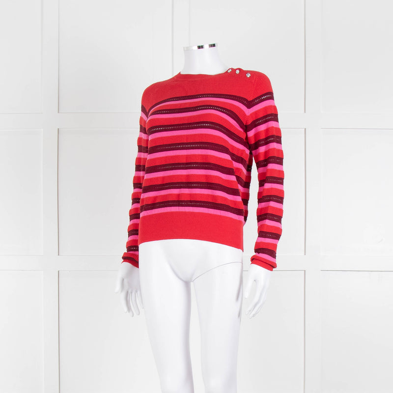 Tara Jarmon Red Pink Striped Cotton Sweater