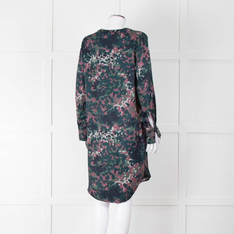 Samsoe Samsoe Green Purple Camouflage Sleeved V Neck  Dress