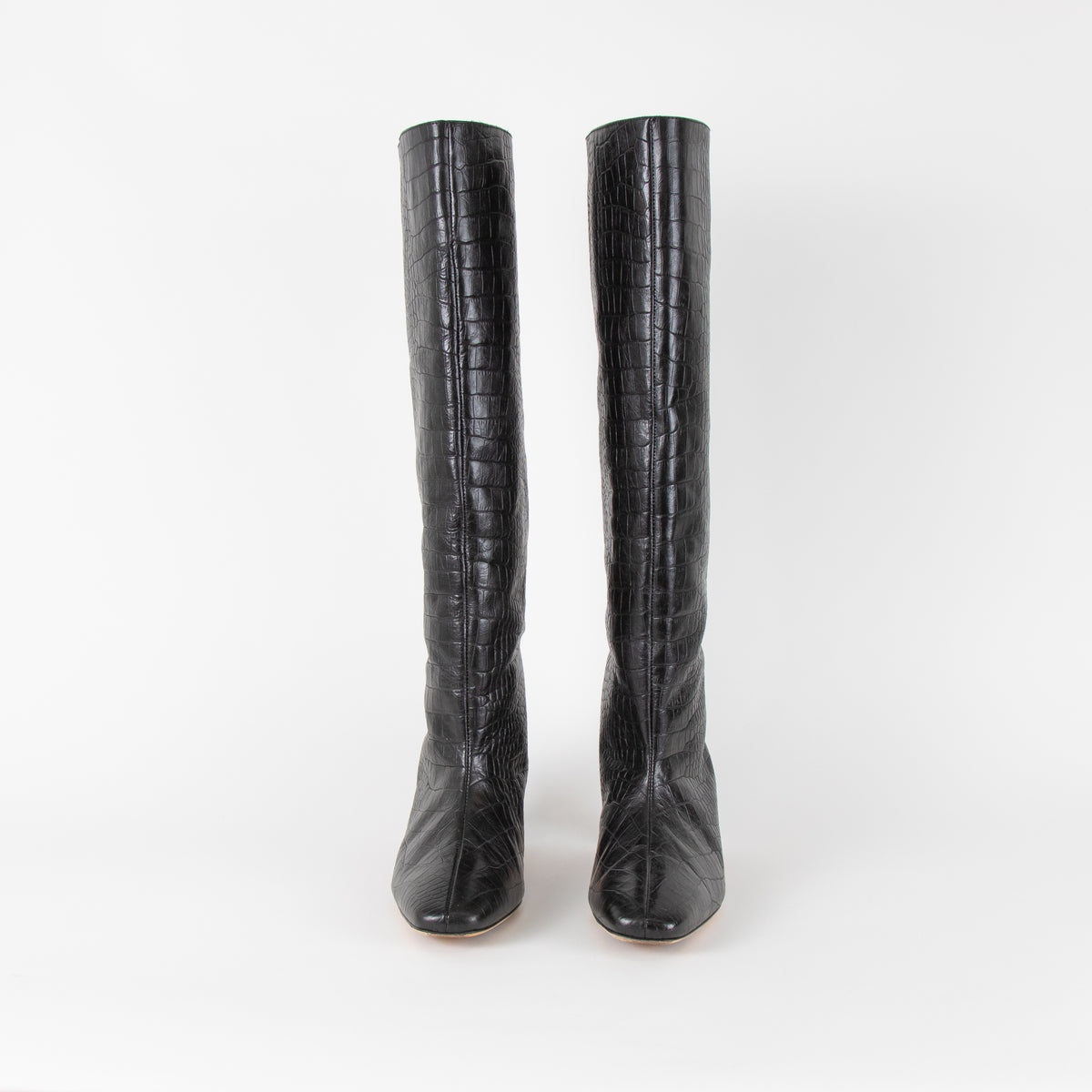 Anine Bing Black Croc Kitten Heel Knee Boots