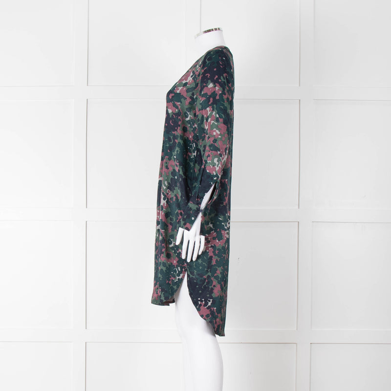 Samsoe Samsoe Green Purple Camouflage Sleeved V Neck  Dress