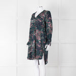 Samsoe Samsoe Green Purple Camouflage Sleeved V Neck  Dress