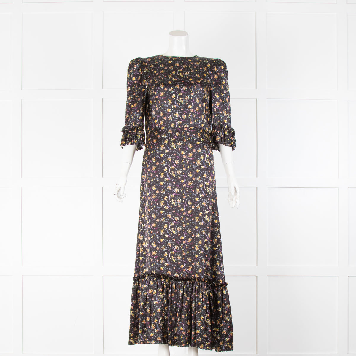 The Vampire's Wife Pussy Bow Black Silk With Floral Design Dress