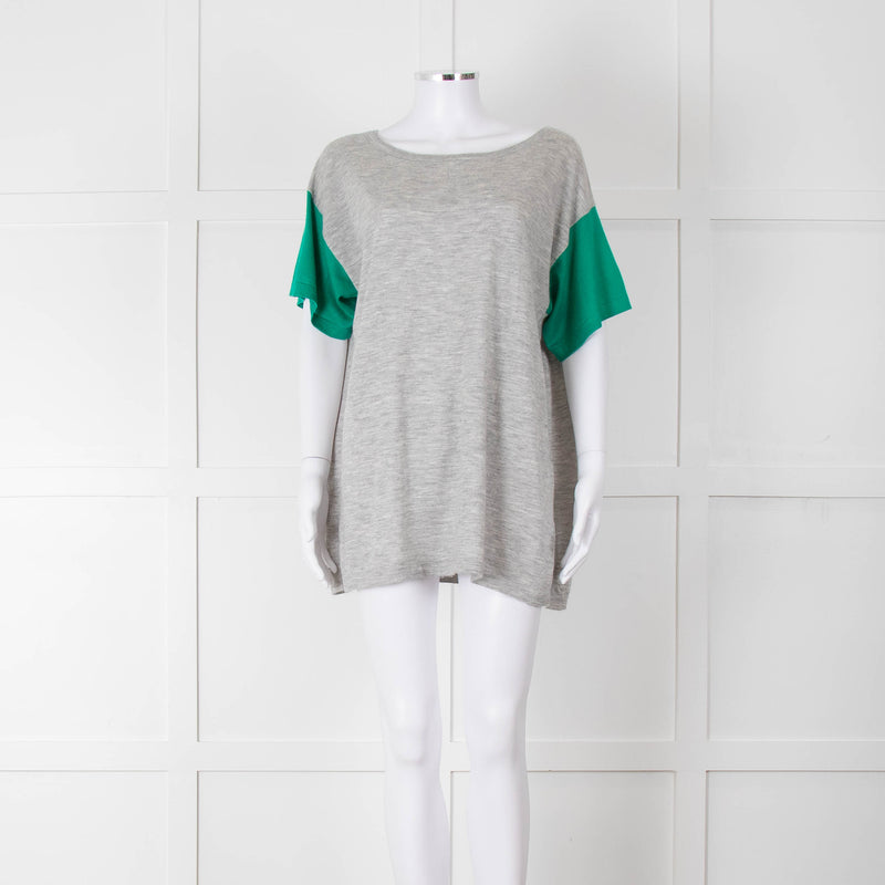 Amanda Wakeley Grey Green Short Sleeve Cashmere Sweater