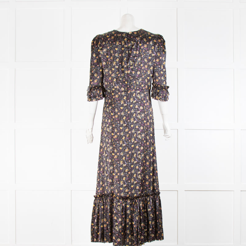 The Vampire's Wife Pussy Bow Black Silk With Floral Design Dress