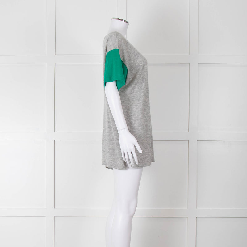 Amanda Wakeley Grey Green Short Sleeve Cashmere Sweater