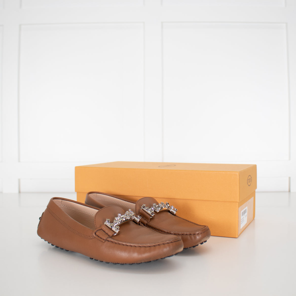 Tods Tan Leather Diamante Detail Loafers