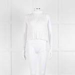 Sandro Cream Ribbed Gathered Sleeveless Top