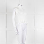 Sandro Cream Ribbed Gathered Sleeveless Top