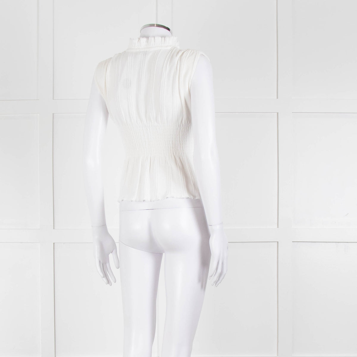 Sandro Cream Ribbed Gathered Sleeveless Top