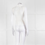 Sandro Cream Ribbed Gathered Sleeveless Top