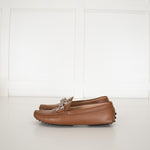 Tods Tan Leather Diamante Detail Loafers