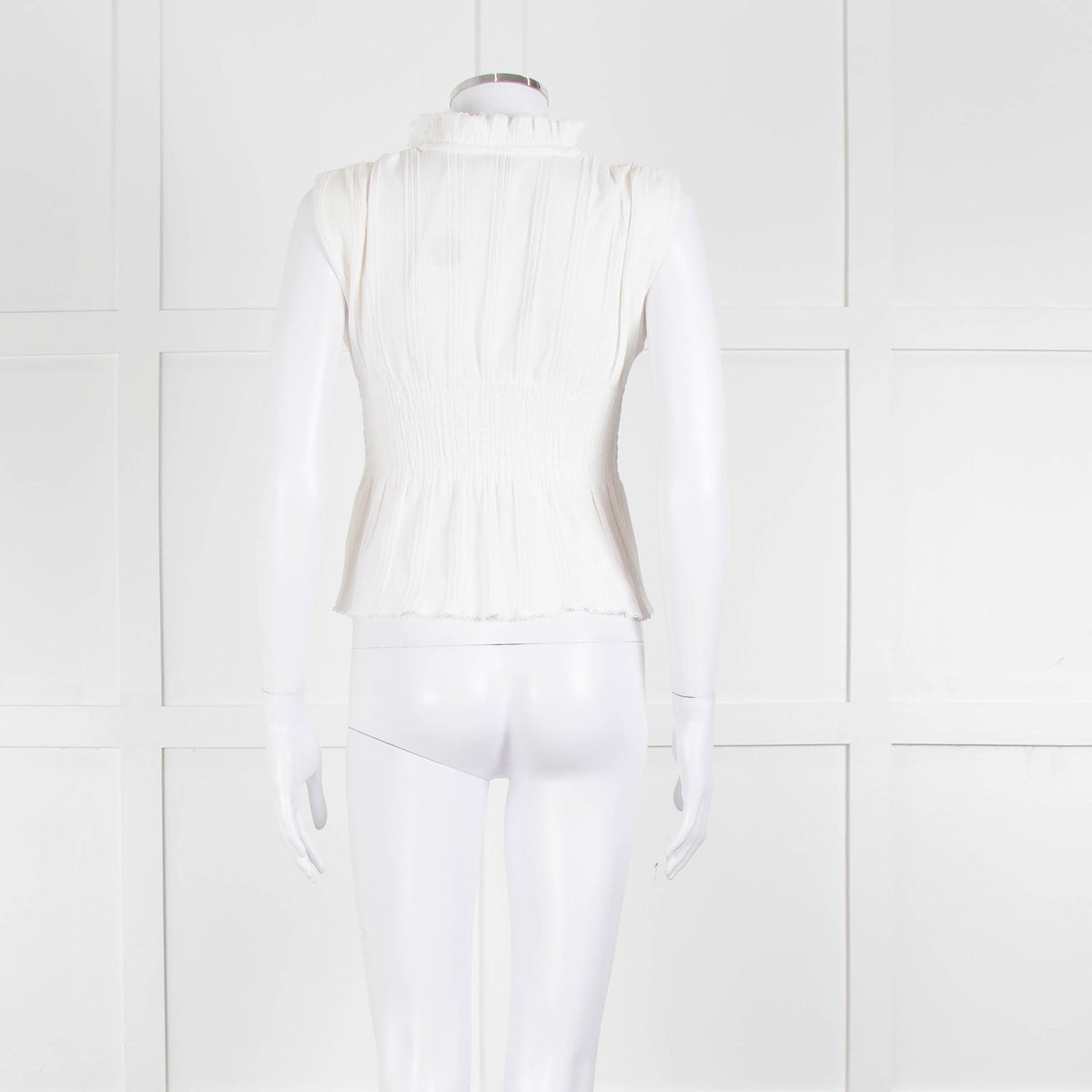 Sandro Cream Ribbed Gathered Sleeveless Top