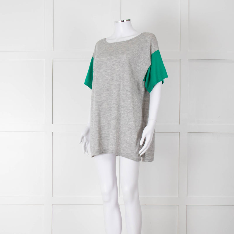 Amanda Wakeley Grey Green Short Sleeve Cashmere Sweater