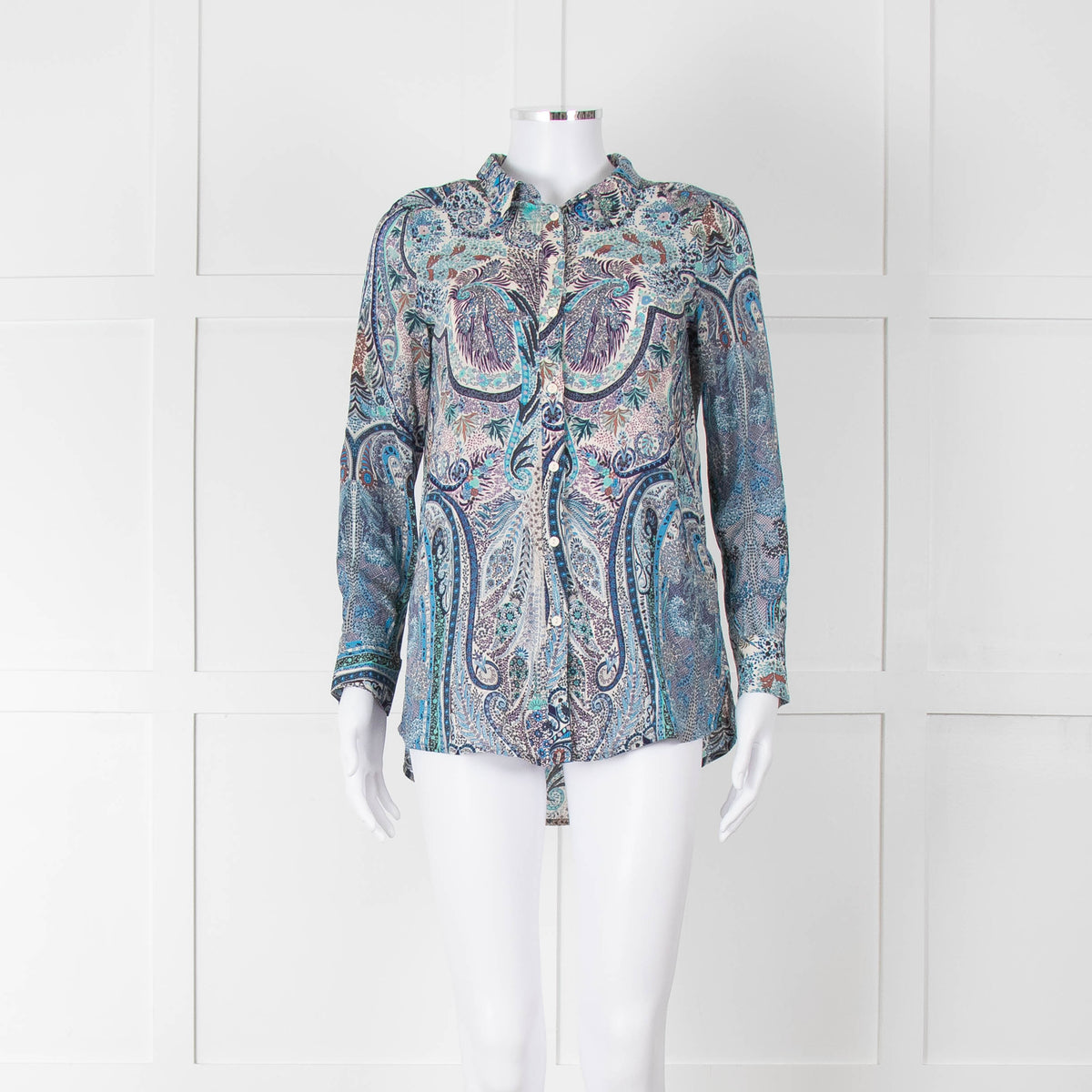 Ba&sh Blue Green Cream Paisley Floral Print Blouse
