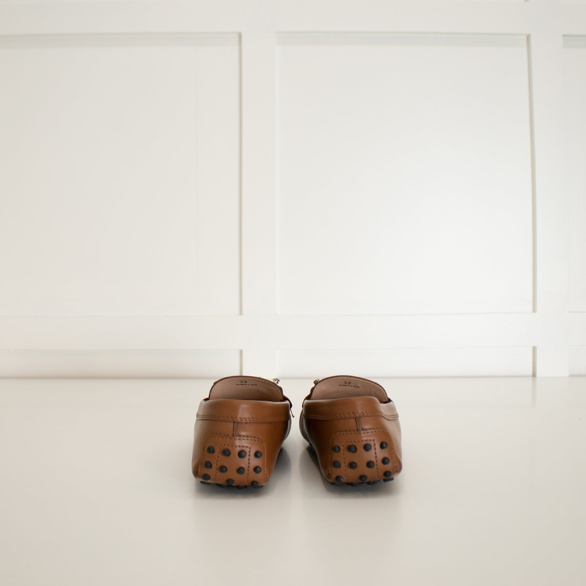 Tods Tan Leather Diamante Detail Loafers