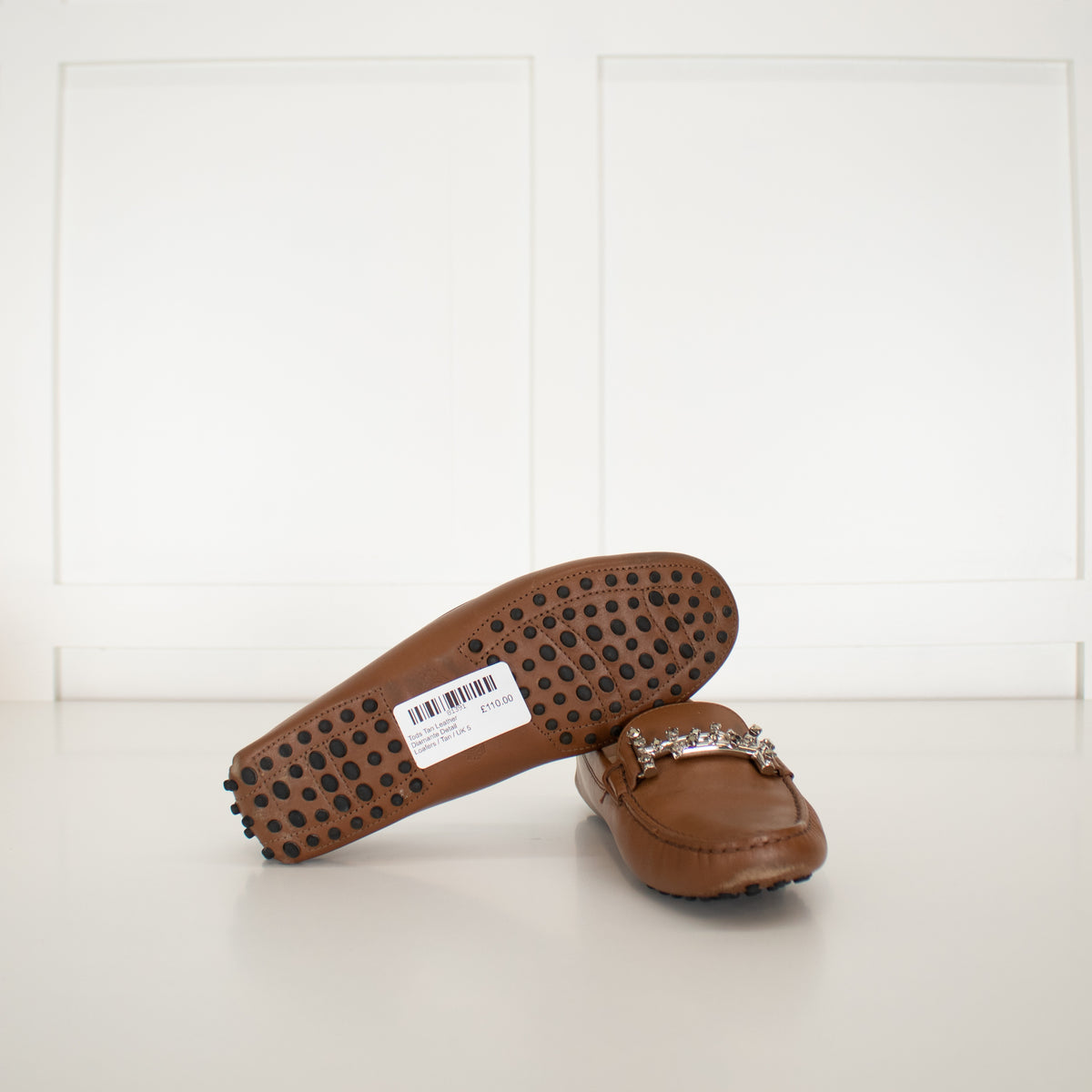 Tods Tan Leather Diamante Detail Loafers