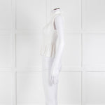 Sandro Cream Ribbed Gathered Sleeveless Top