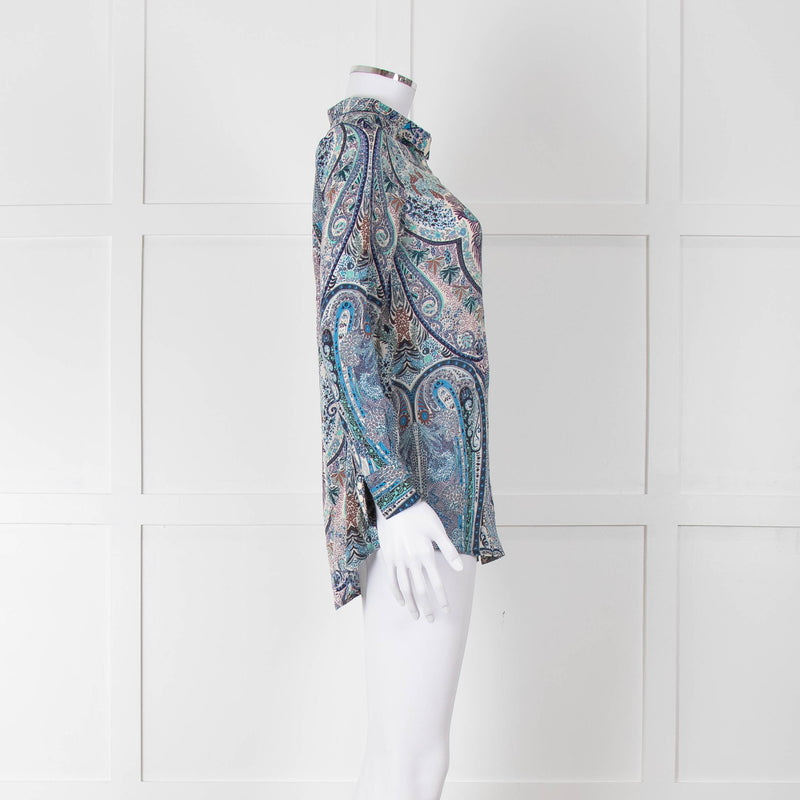 Ba&sh Blue Green Cream Paisley Floral Print Blouse