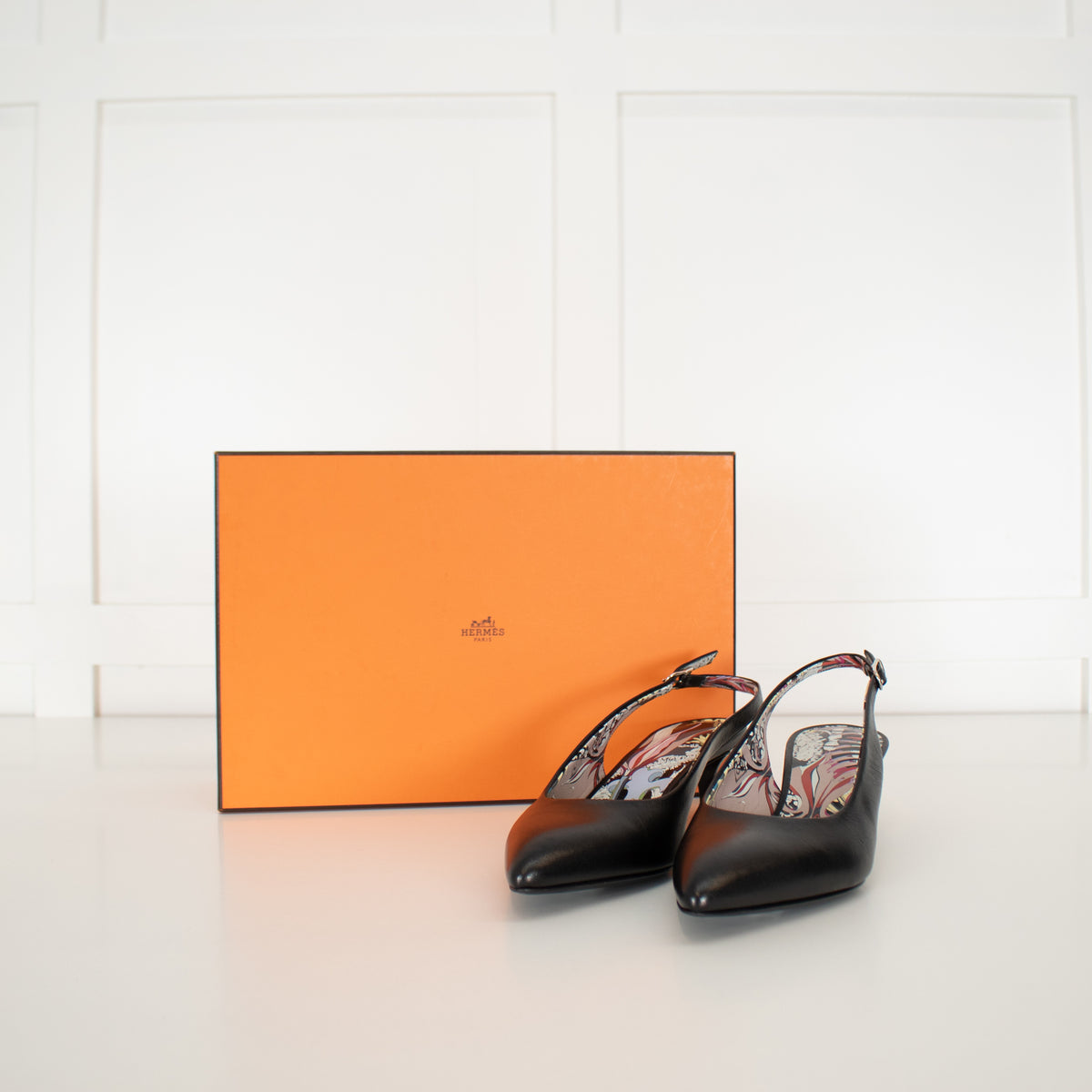 Hermes Black Leather Escarpins Alix 40 Slingbacks