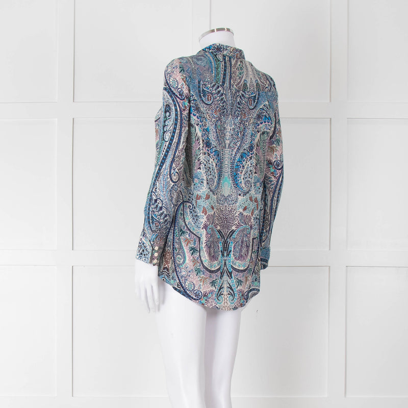 Ba&sh Blue Green Cream Paisley Floral Print Blouse