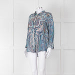 Ba&sh Blue Green Cream Paisley Floral Print Blouse