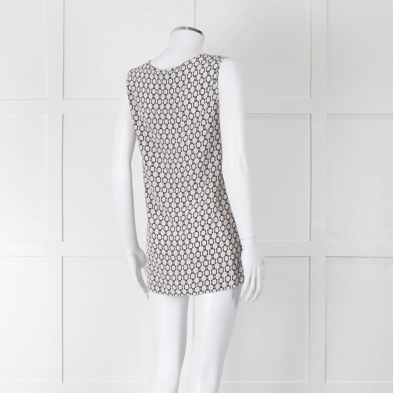 Weekend Max Mara Off White Black Geometric Print Sleeveless Top