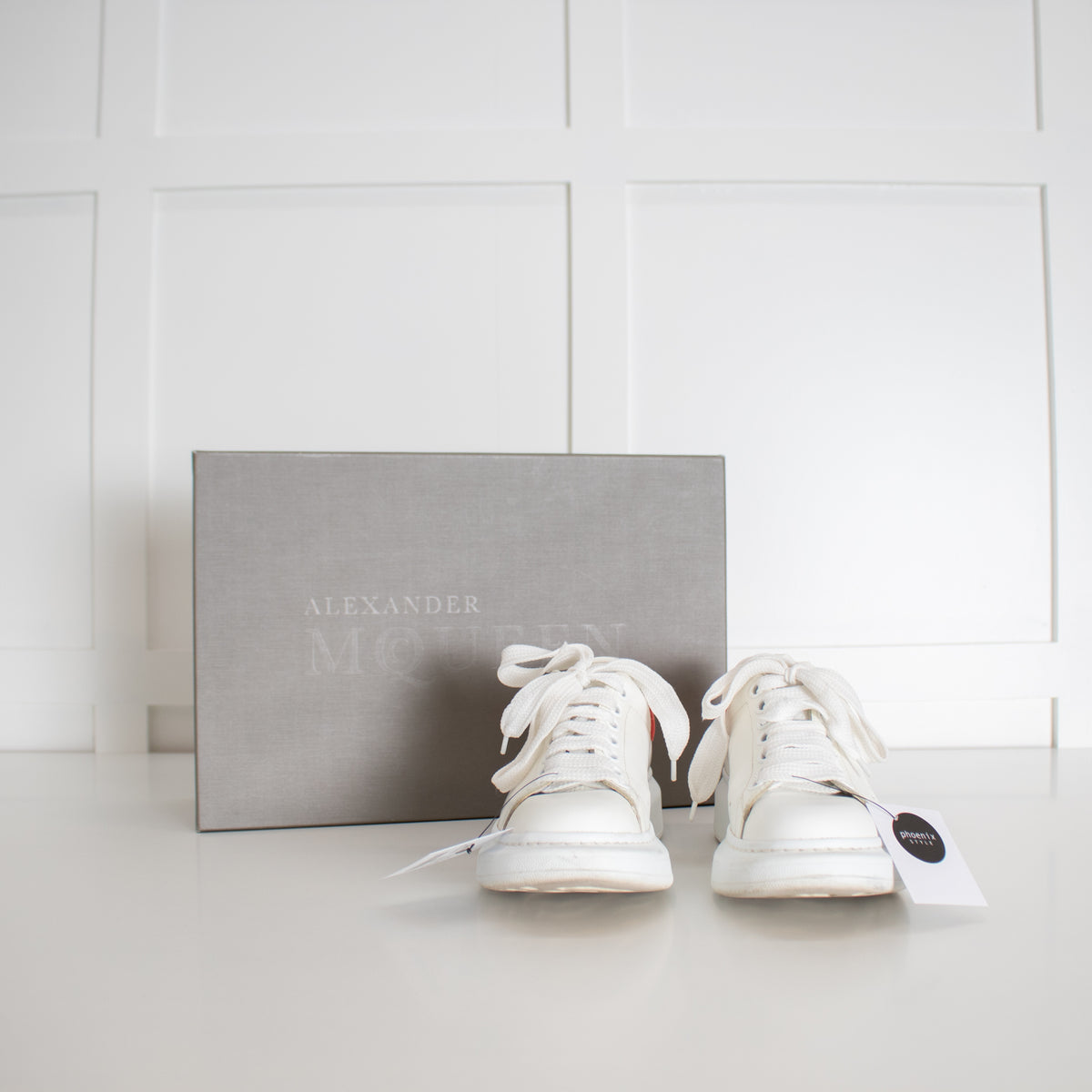 Alexander McQueen White Leather Red Suede Trim Oversized Trainers