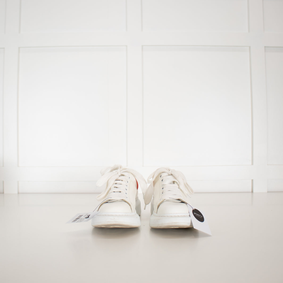 Alexander McQueen White Leather Red Suede Trim Oversized Trainers