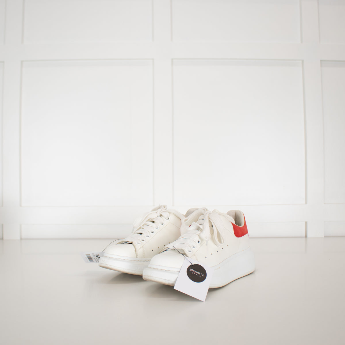 Alexander McQueen White Leather Red Suede Trim Oversized Trainers