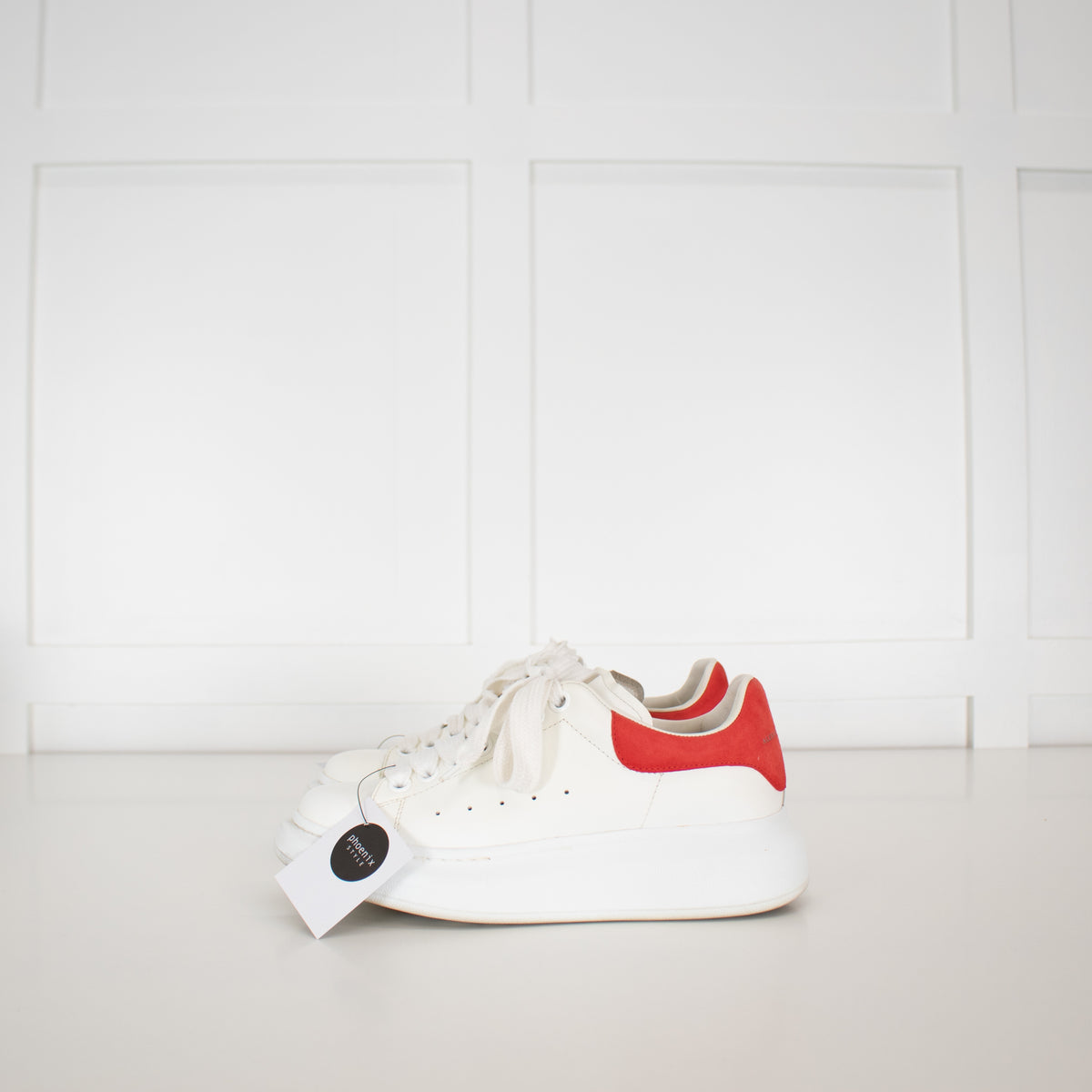 Alexander McQueen White Leather Red Suede Trim Oversized Trainers
