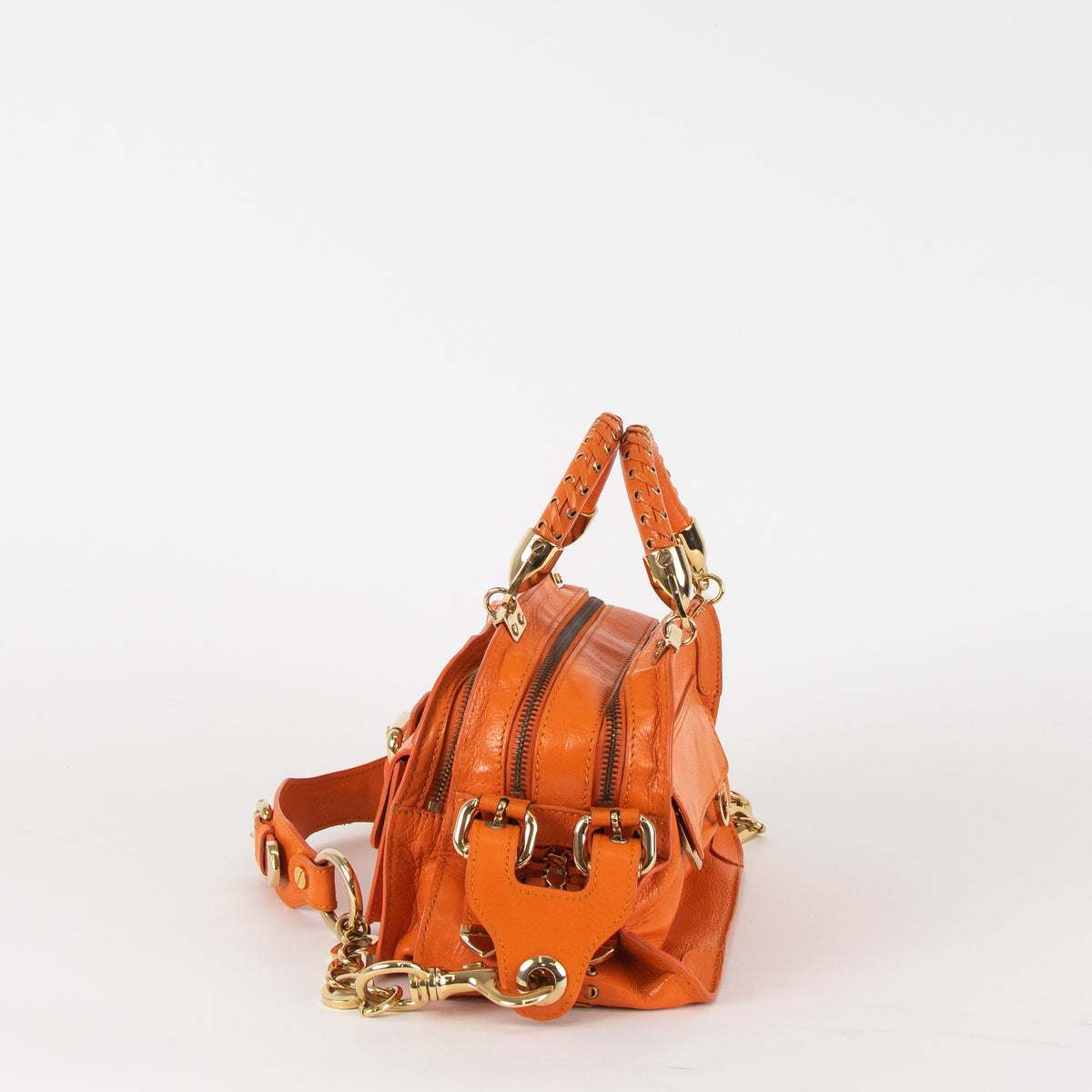 Versace Orange Leather Gold Hardware Mini Satchel