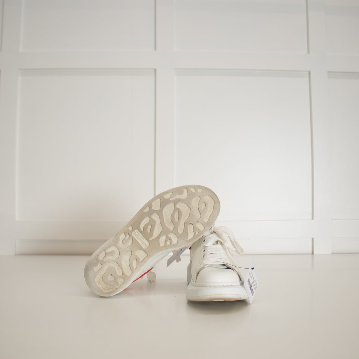 Alexander McQueen White Leather Red Suede Trim Oversized Trainers