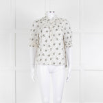 ME + EM Cream Khaki Floral Cotton Scallop Lace Trim Top