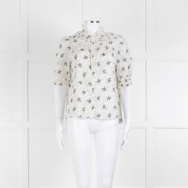 ME + EM Cream Khaki Floral Cotton Scallop Lace Trim Top