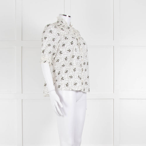 ME + EM Cream Khaki Floral Cotton Scallop Lace Trim Top